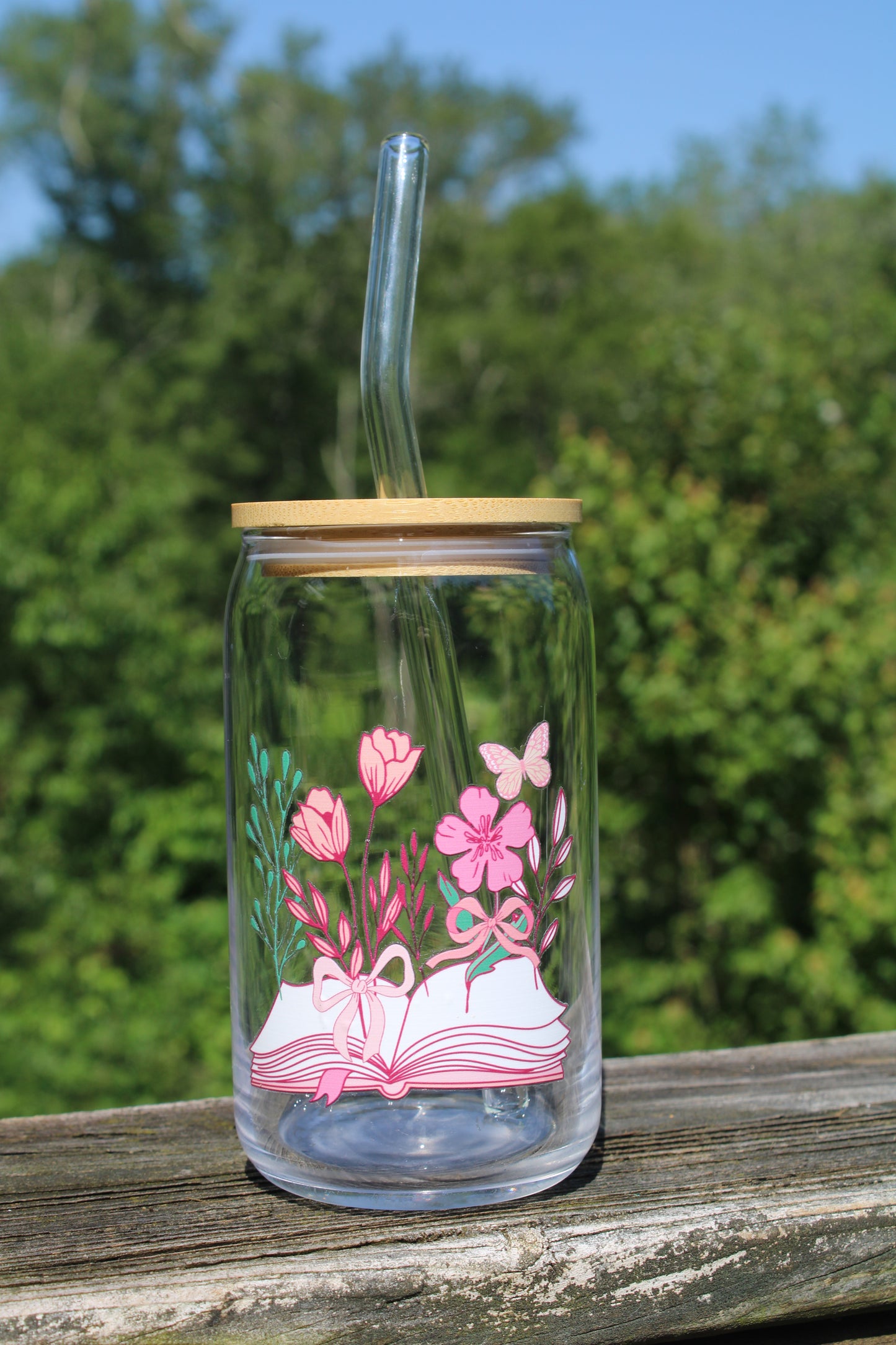 Floral Book Stack 16oz Libbey Can Glass