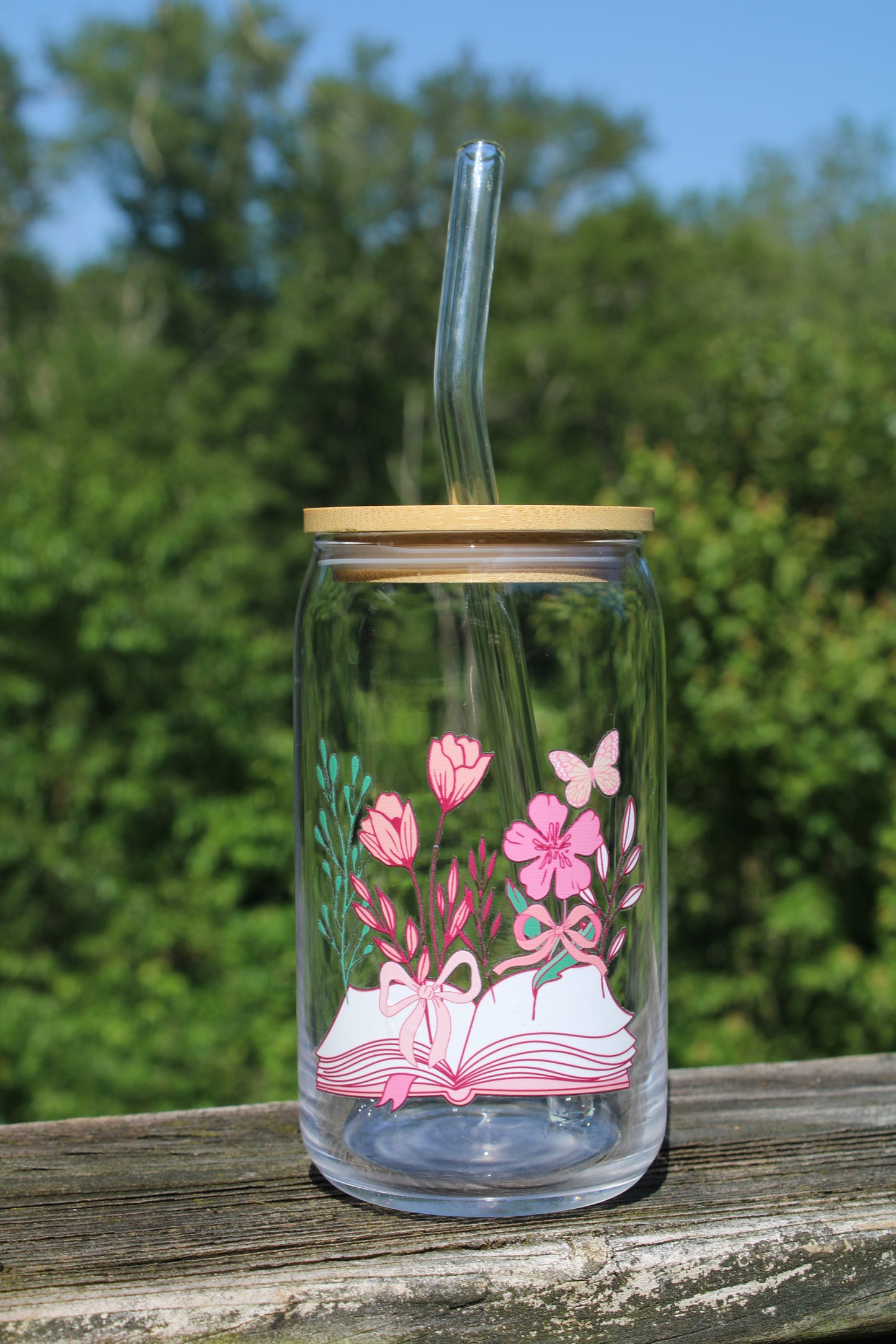 Floral Book Stack 16oz Libbey Can Glass