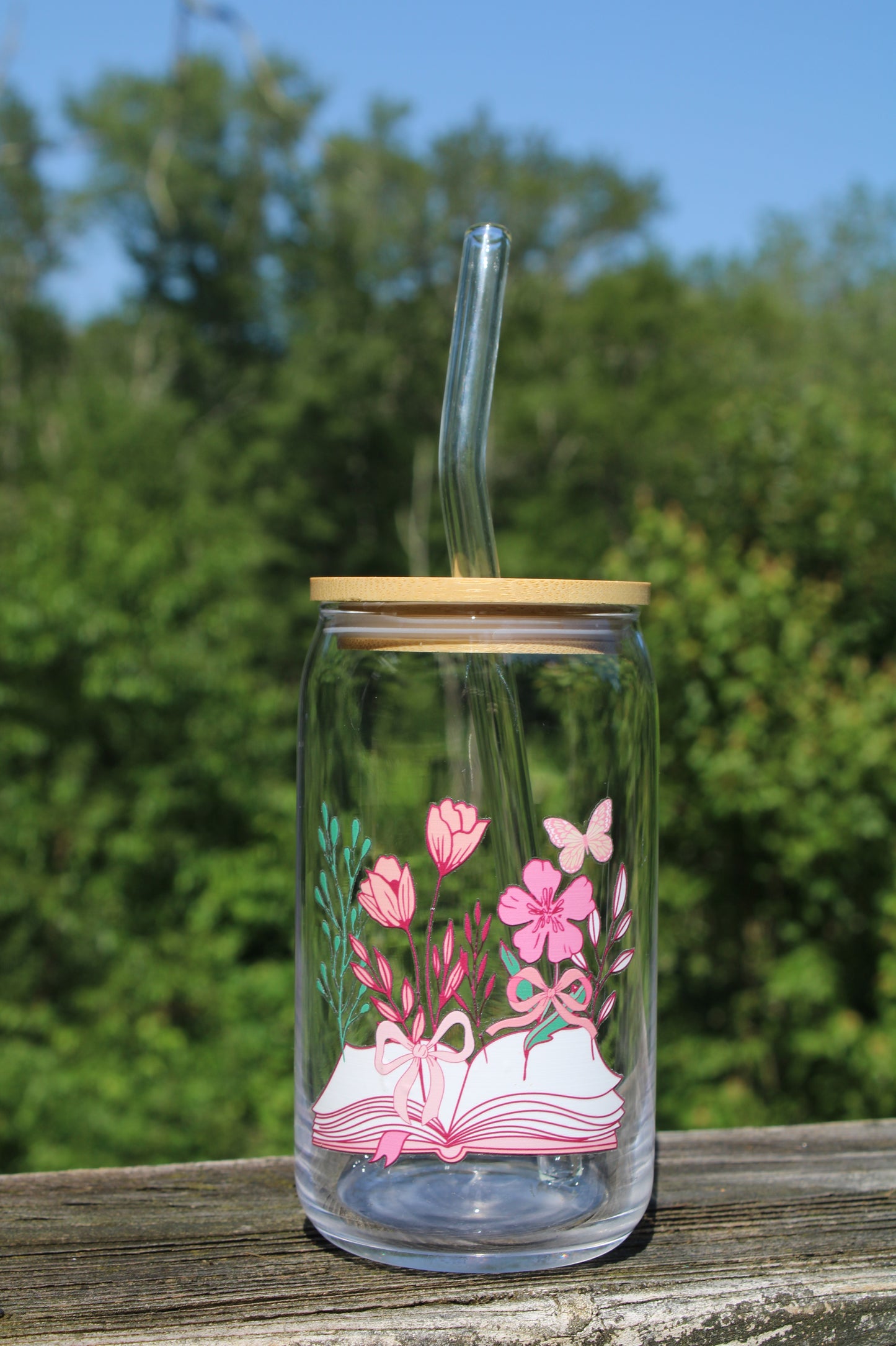 Floral Book Stack 16oz Libbey Can Glass