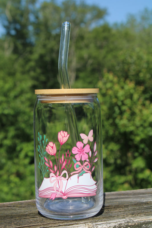 Floral Book Stack 16oz Libbey Can Glass